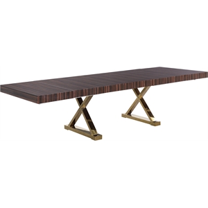 Pemberly Row Zebra Wood Lacquer Top Extendable 2 Leaf Dining Table