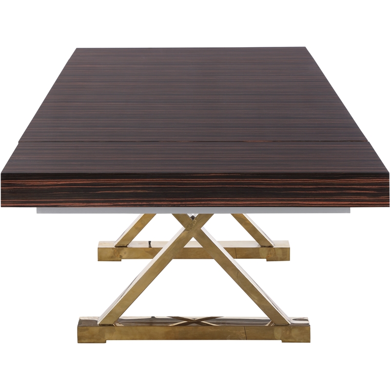 Pemberly Row Zebra Wood Lacquer Top Extendable 2 Leaf Dining Table