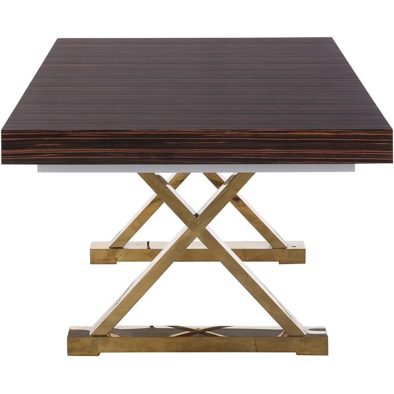 Pemberly Row Zebra Wood Lacquer Top Extendable 2 Leaf Dining Table