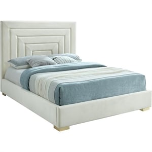 Pemberly Row Cream Velvet Queen Bed with Gold/Chrome Legs Included