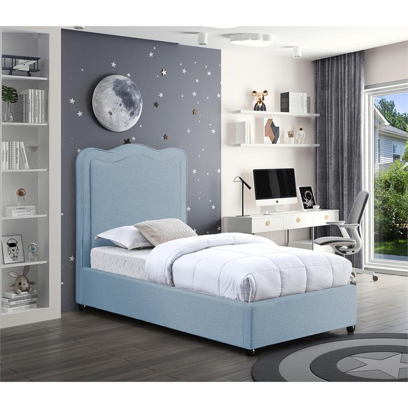 Pemberly Row Mid-Century Light Blue Linen Textured Fabric Twin Bed