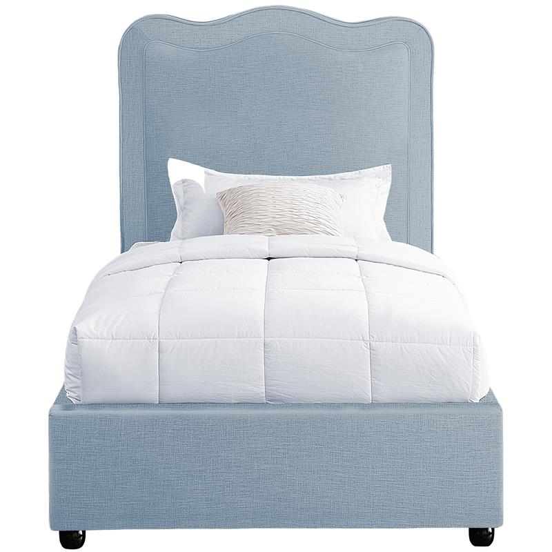 Pemberly Row Mid-Century Light Blue Linen Textured Fabric Twin Bed