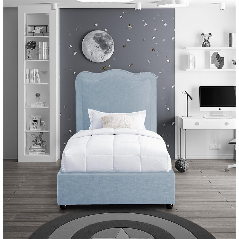 Pemberly Row Mid-Century Light Blue Linen Textured Fabric Twin Bed