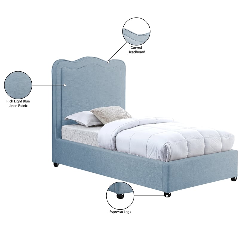 Pemberly Row Mid-Century Light Blue Linen Textured Fabric Twin Bed