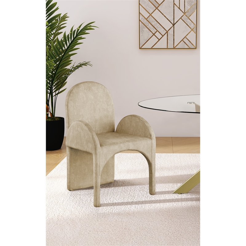 Pemberly Row Contemporary Beige Velvet Dining Arm Chair (Set of 2)