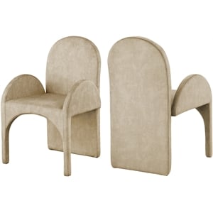 Pemberly Row Contemporary Beige Velvet Dining Arm Chair (Set of 2)