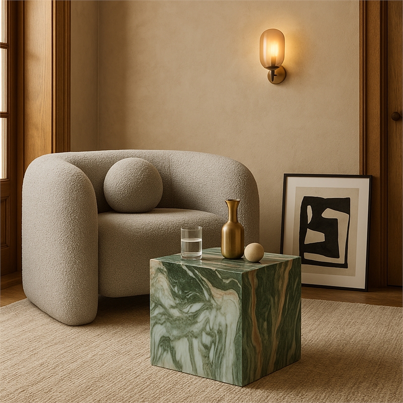 Pemberly Row Green Marble Finish Concrete Indoor/Outdoor End Table