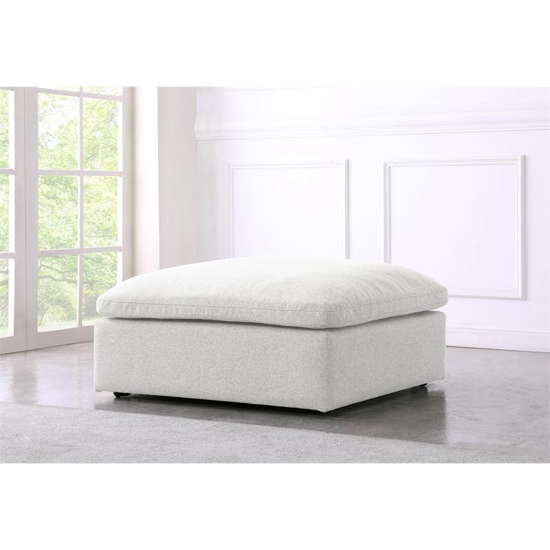 Pemberly Row Contemporary Cream Durable Linen Fabric Deluxe Ottoman