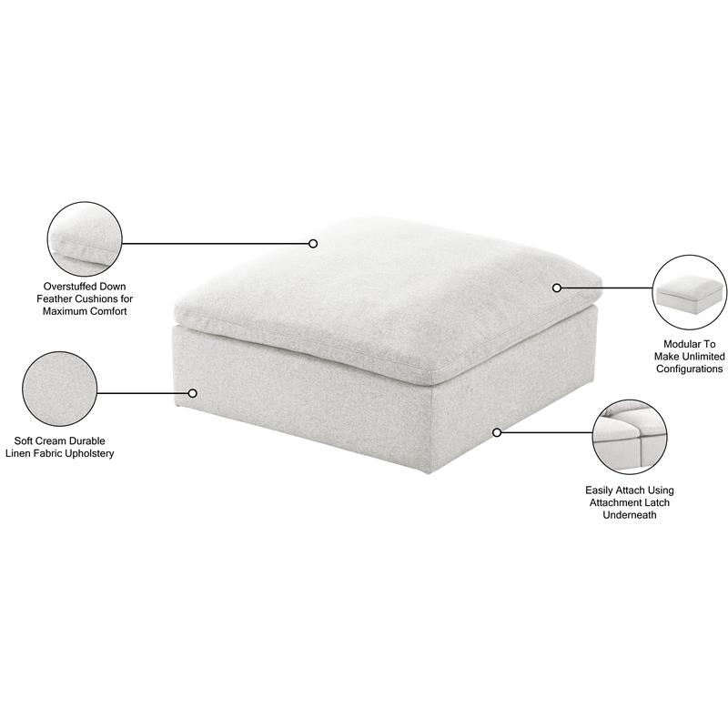Pemberly Row Contemporary Cream Durable Linen Fabric Deluxe Ottoman