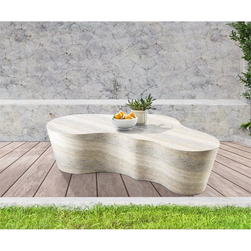 Pemberly Row Indoor/Outdoor Concrete Travertine Finish Coffee Table