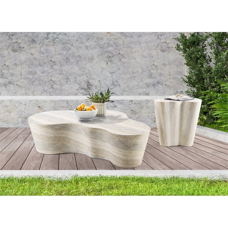 Pemberly Row Indoor/Outdoor Concrete Travertine Finish Coffee Table