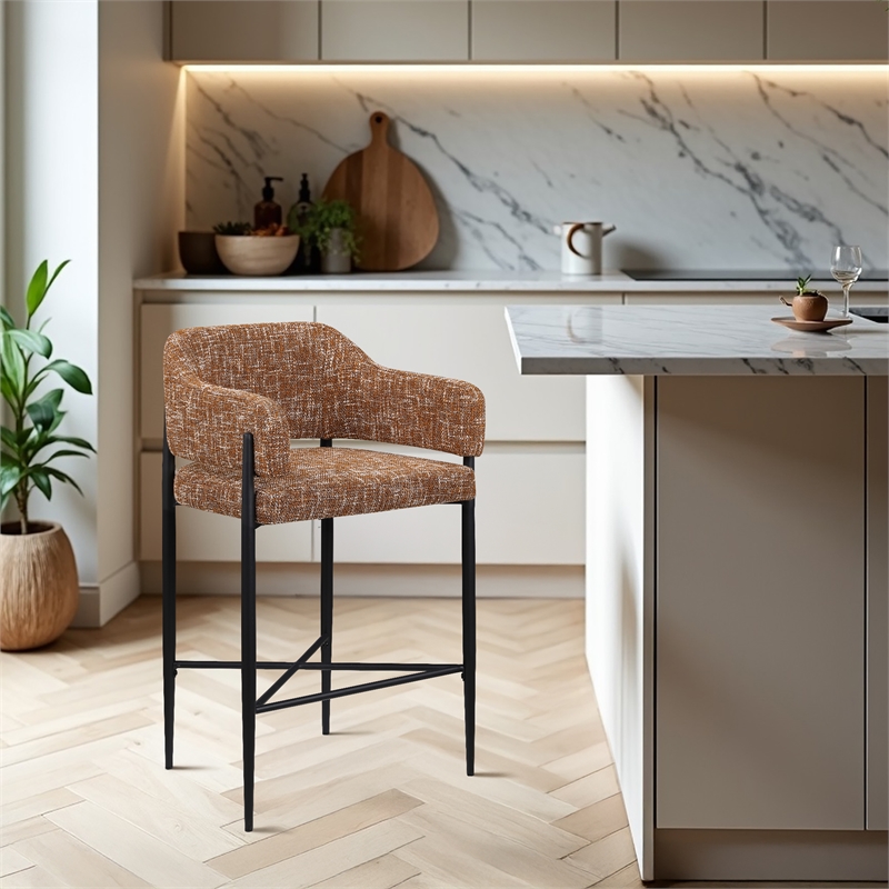 Pemberly Row Contemporary Cognac Polyester Counter Stool (Set of 2)