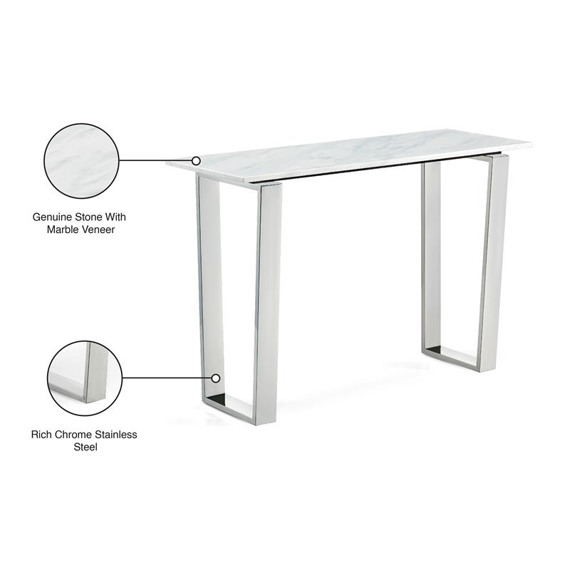 Pemberly Row Stone Console Table in Chrome with Stainless Steel Base