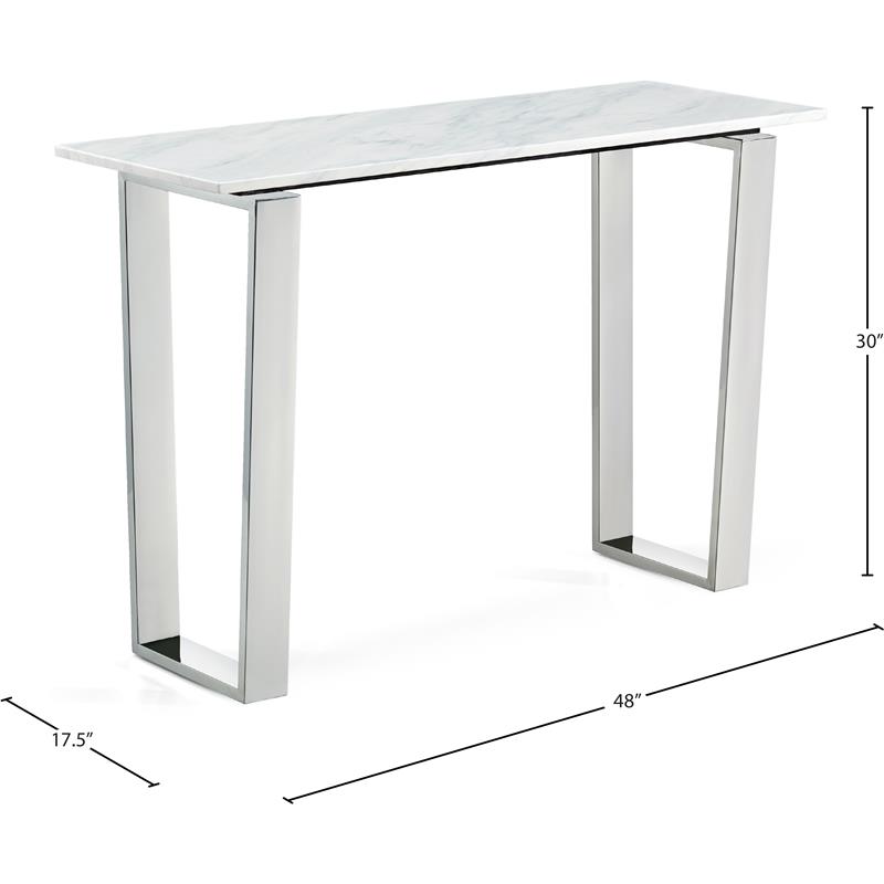 Pemberly Row Stone Console Table in Chrome with Stainless Steel Base