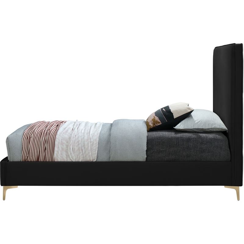 Pemberly Row Black Velvet Queen Bed with Gold & Chrome Legs Included