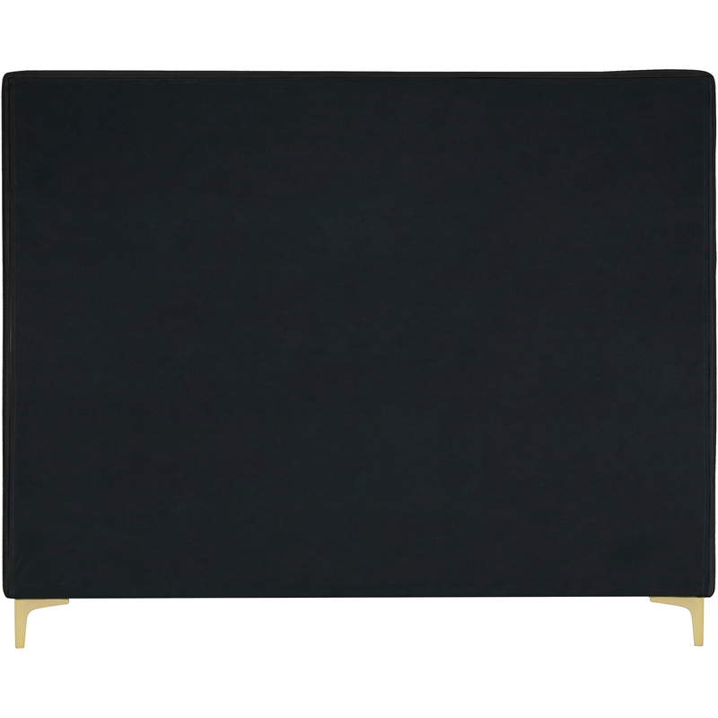 Pemberly Row Black Velvet Queen Bed with Gold & Chrome Legs Included