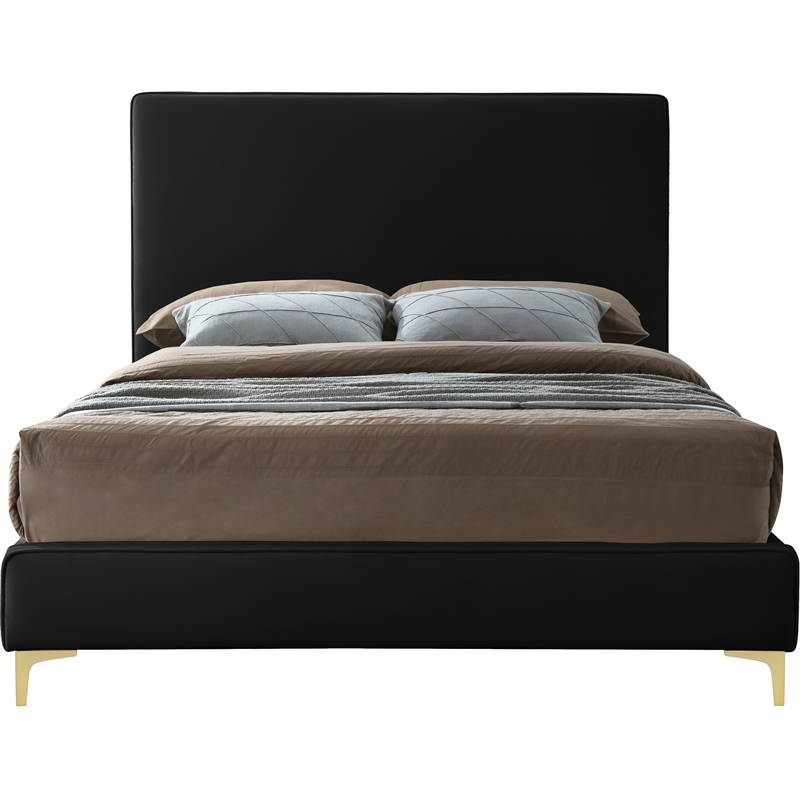 Pemberly Row Black Velvet Queen Bed with Gold & Chrome Legs Included