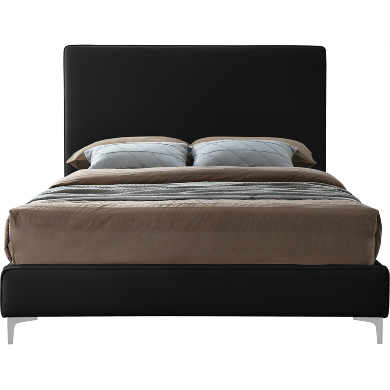 Pemberly Row Black Velvet Queen Bed with Gold & Chrome Legs Included