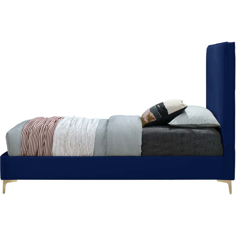 Pemberly Row Navy Velvet Full Bed with Gold and Chrome Legs Included