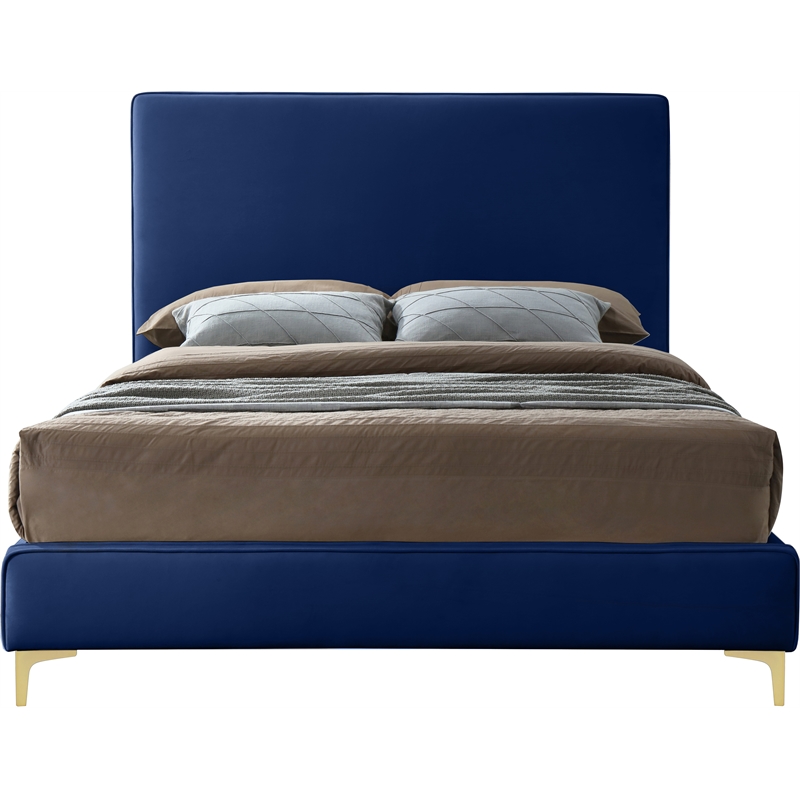 Pemberly Row Navy Velvet Full Bed with Gold and Chrome Legs Included