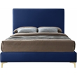 Pemberly Row Navy Velvet Full Bed with Gold and Chrome Legs Included