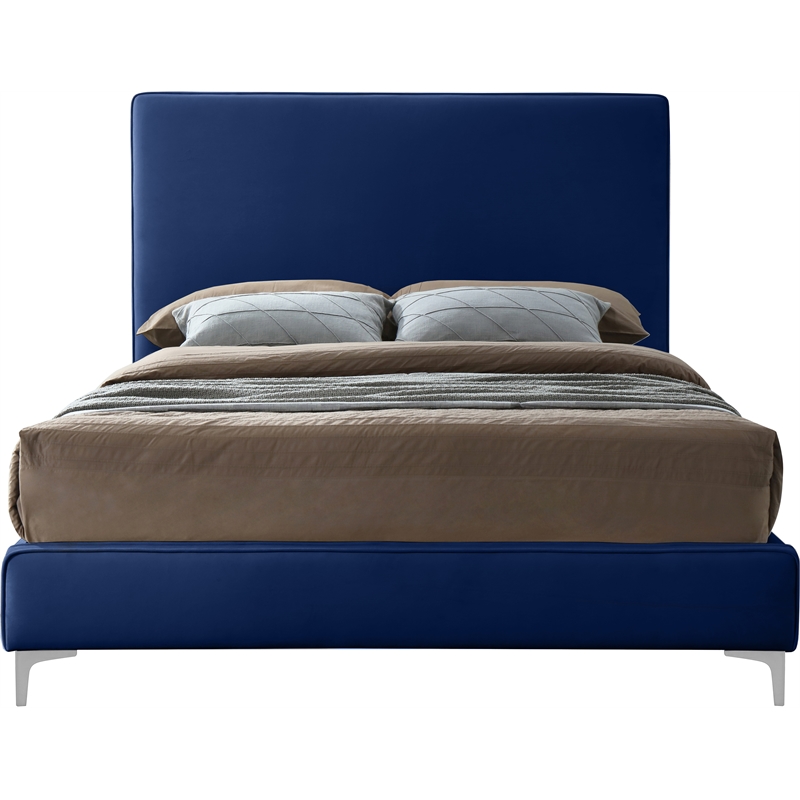 Pemberly Row Navy Velvet Full Bed with Gold and Chrome Legs Included