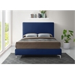 Pemberly Row Navy Velvet Full Bed with Gold and Chrome Legs Included