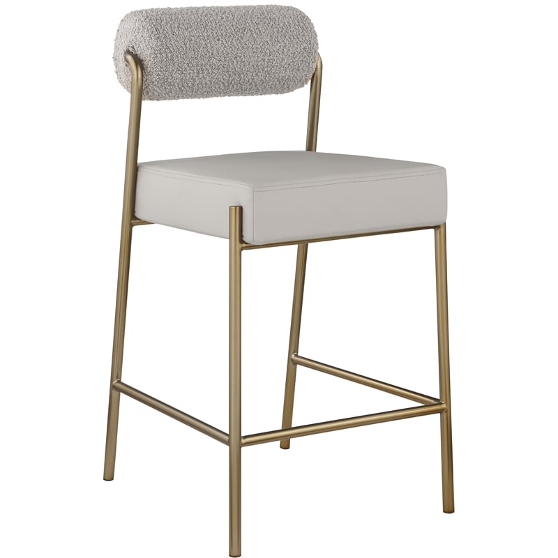 Pemberly Row Contemporary Taupe Vegan Leather / Boucle Counter Stool