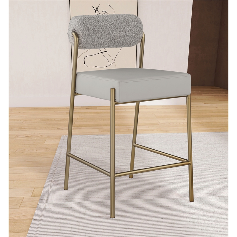 Pemberly Row Contemporary Taupe Vegan Leather / Boucle Counter Stool