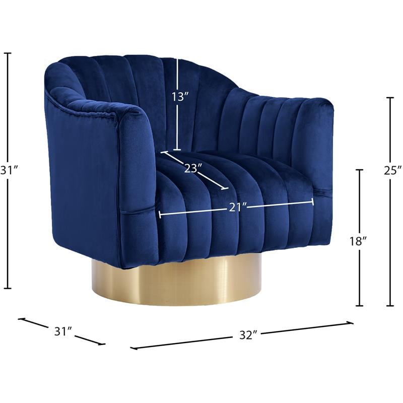 Pemberly Row Contemporary Upholstered Navy Velvet Swivel Accent Chair