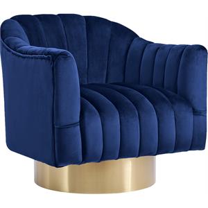 Pemberly Row Contemporary Upholstered Navy Velvet Swivel Accent Chair