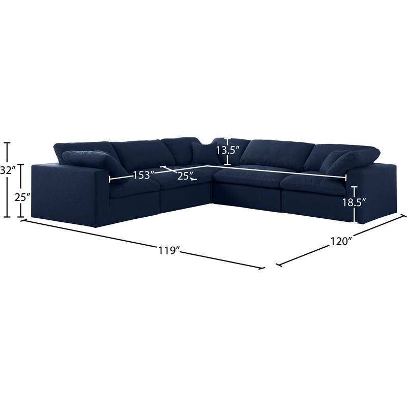 Pemberly Row Contemporary Navy Durable Linen Fabric Modular Sectional