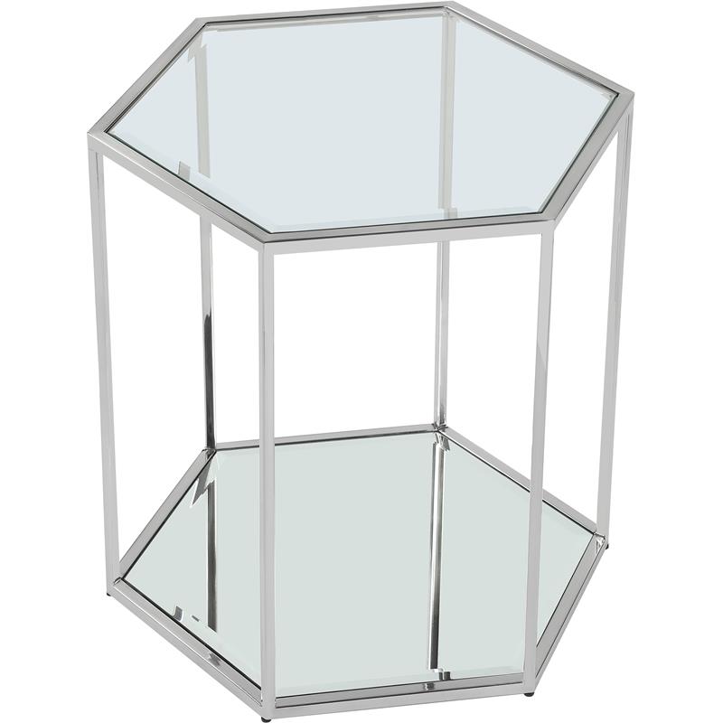 Pemberly Row Contemporary Modular Stainless Steel and Glass End Table