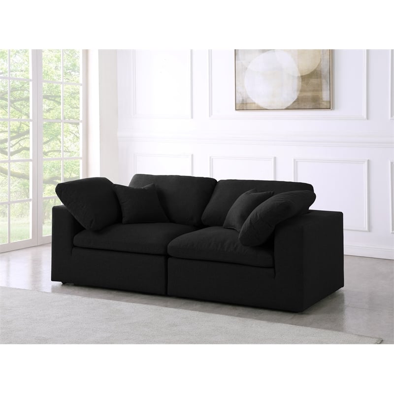 Pemberly Row Contemporary Black Linen Fabric Modular 2 Piece Loveseat