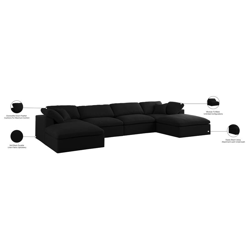 Pemberly Row Contemporary Black Linen Fabric Deluxe Modular Sectional