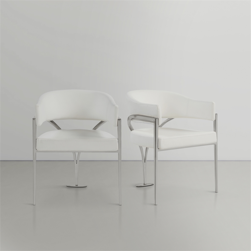 Pemberly Row Contemporary Cream Vegan Leather Dining Chair (Set of 2)