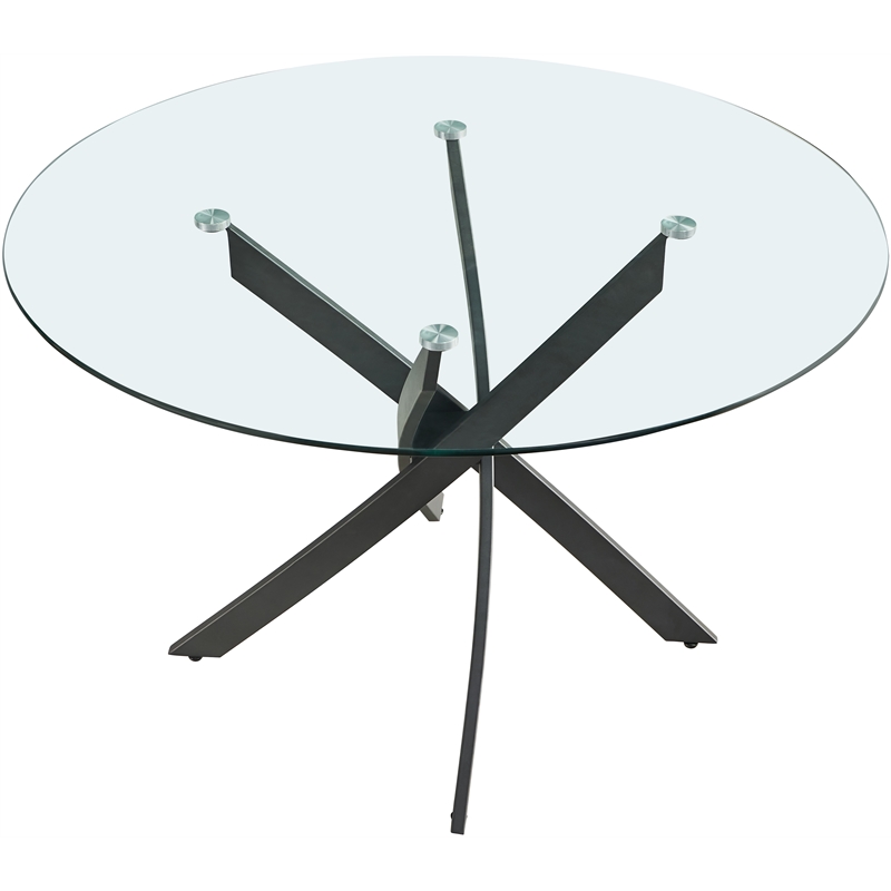 Pemberly Row Contemporary Matte Black Tempered Glass Top Dining Table
