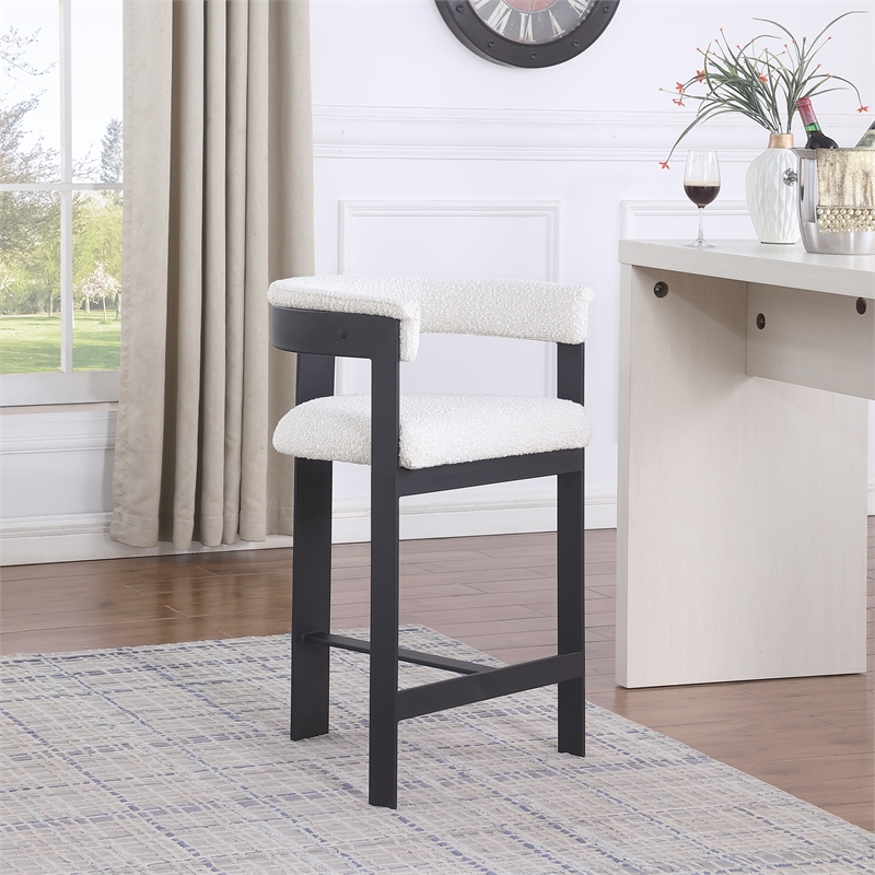 Pemberly Row Contemporary Cream Boucle Fabric Counter Stool (Set of 2)