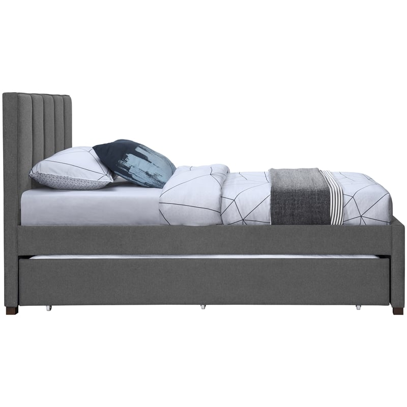 Pemberly Row Contemporary Gray Linen Textured Fabric Twin Trundle Bed