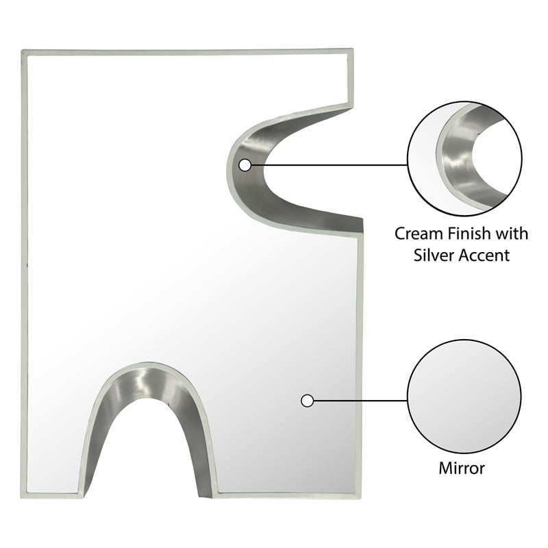 Pemberly Row Contemporary Cream Mirror with Silver Iron Metal Accents