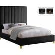 Pemberly Row Contemporary Channel Tufted Rich Velvet Full Bed in Black