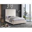 Pemberly Row Contemporary Channel Tufted Rich Velvet King Bed in Cream