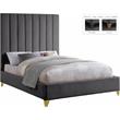 Pemberly Row Contemporary Channel Tufted Rich Velvet Queen Bed in Gray