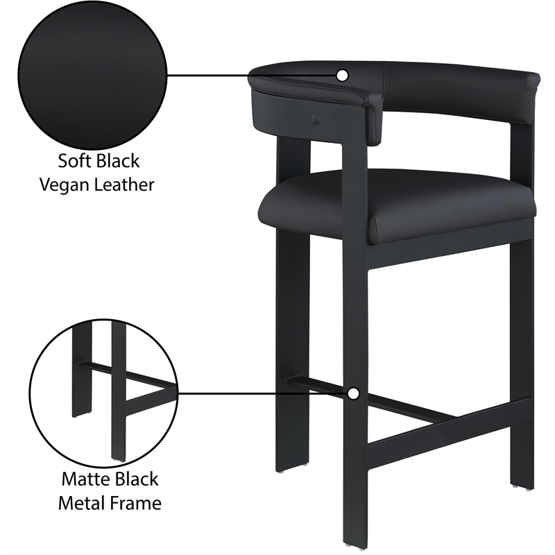 Pemberly Row Contemporary Black Vegan Leather Counter Stool (Set of 2)