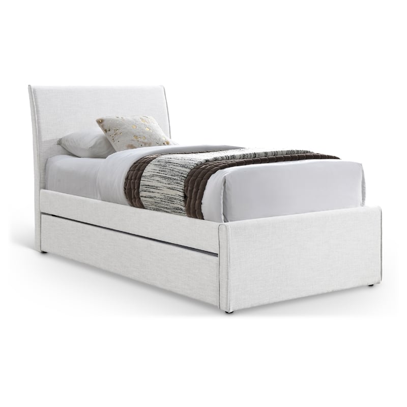 Pemberly Row Contemporary Cream Linen Textured Fabric Twin Trundle Bed