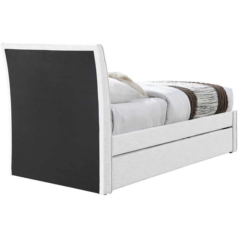 Pemberly Row Contemporary Cream Linen Textured Fabric Twin Trundle Bed