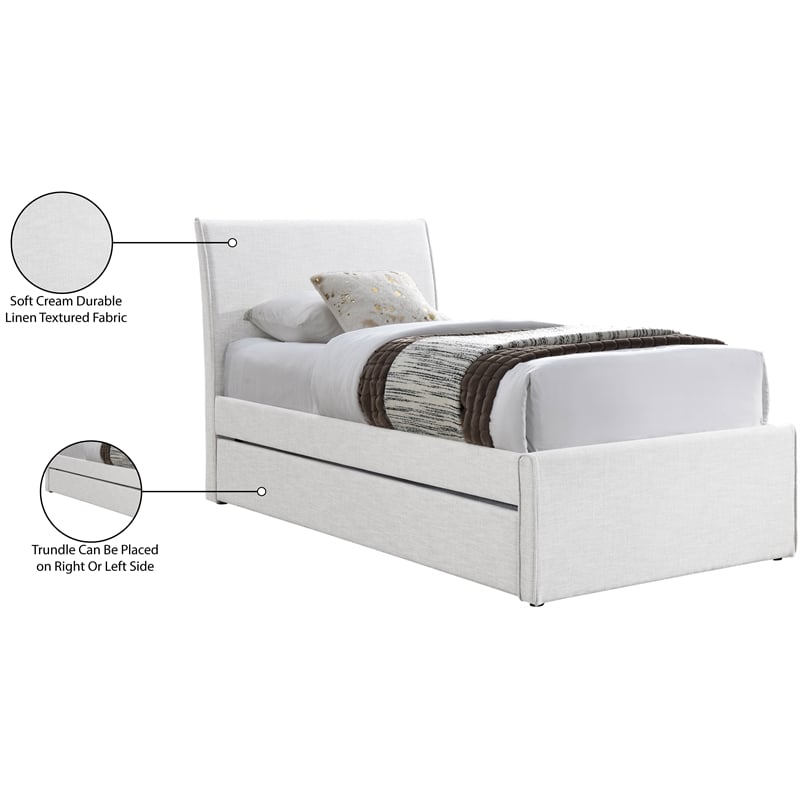 Pemberly Row Contemporary Cream Linen Textured Fabric Twin Trundle Bed