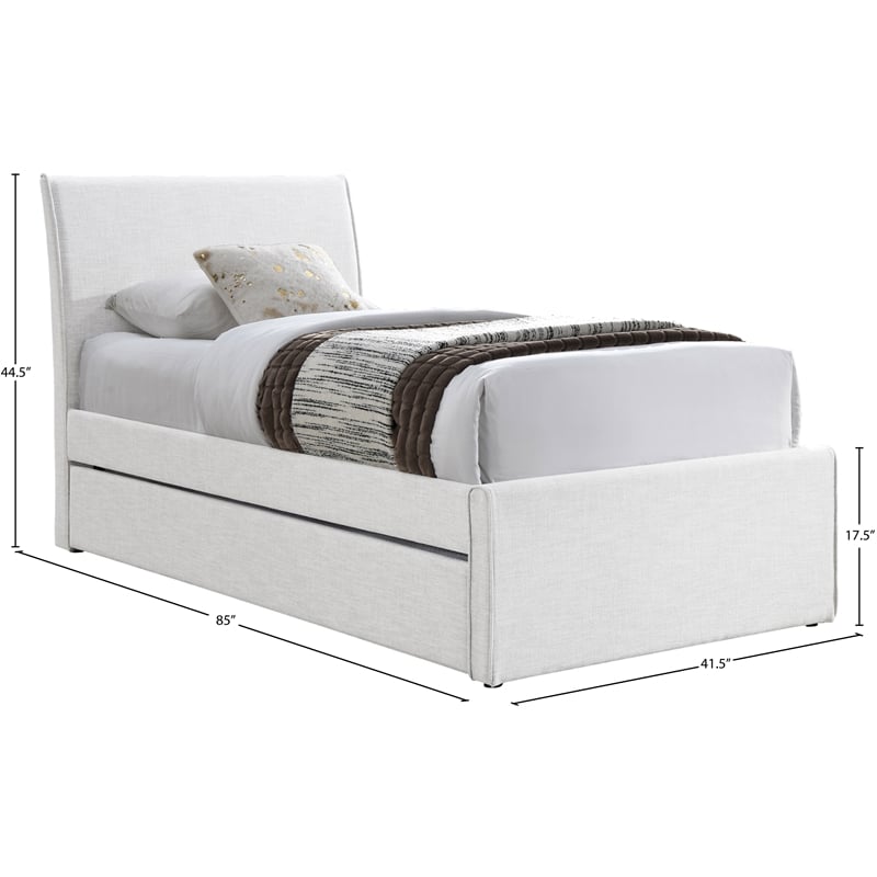 Pemberly Row Contemporary Cream Linen Textured Fabric Twin Trundle Bed