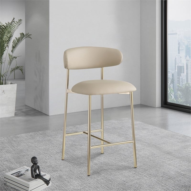 Pemberly Row Contemporary Taupe Vegan Leather Counter Stool (Set of 2)