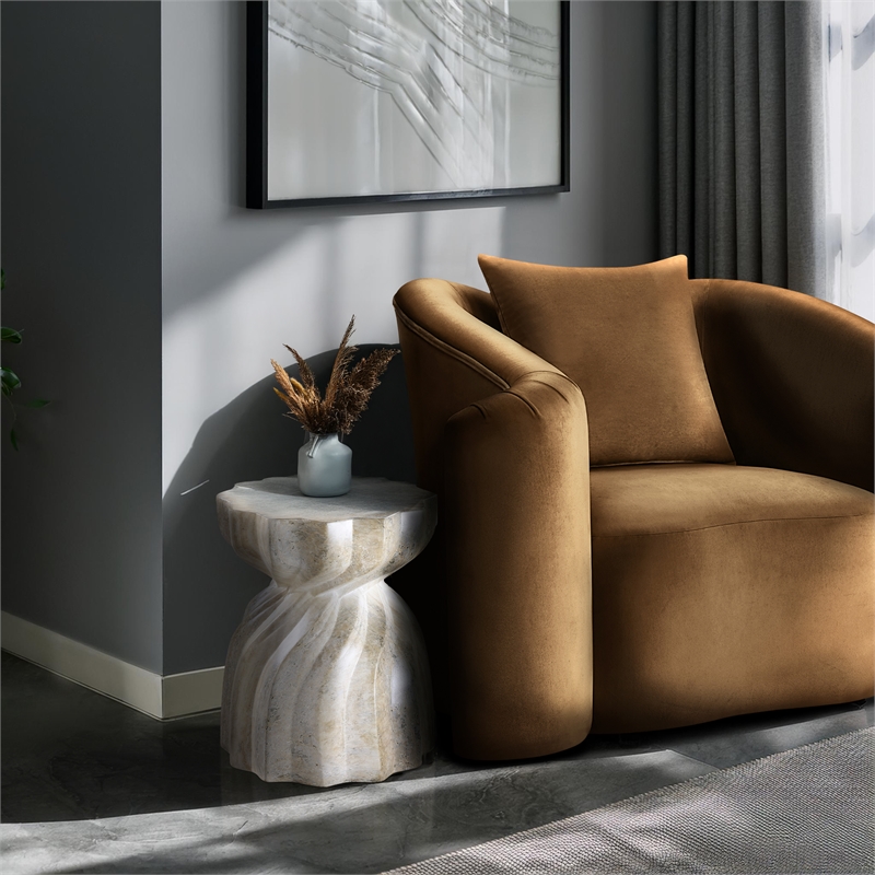 Pemberly Row Contemporary Travertine Concrete Indoor/Outdoor End Table